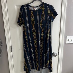 LuLaRoe Navy Dress with Gold and Brown Pattern
